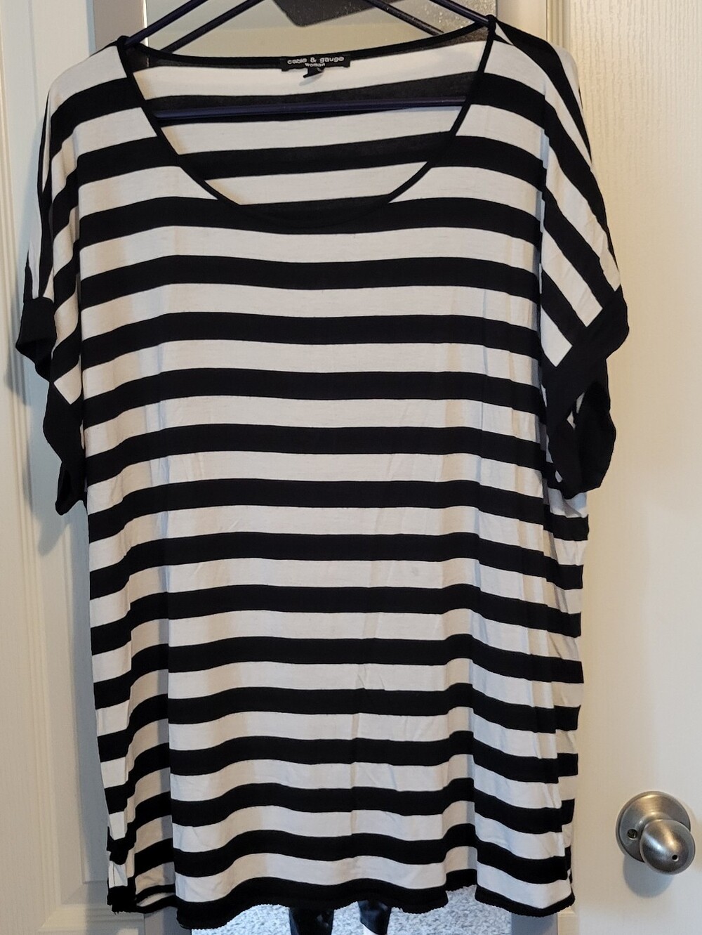 Cable & Gauge Black and White Striped Short Sleeve Top